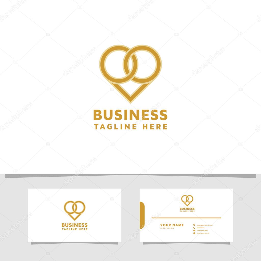 Simple and minimalist gold overlapping rings on heart shape logo
