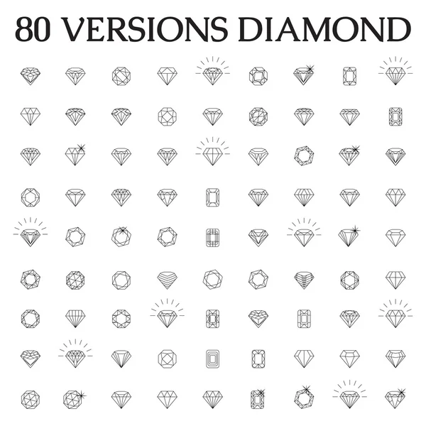 Diamantes, un gran conjunto de diferentes versiones . — Archivo Imágenes Vectoriales