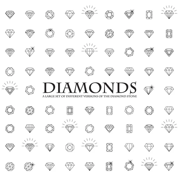 Diamantes, un gran conjunto de diferentes versiones — Archivo Imágenes Vectoriales