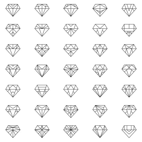 Diamantes, un gran conjunto de diferentes versiones de la piedra de diamante — Archivo Imágenes Vectoriales