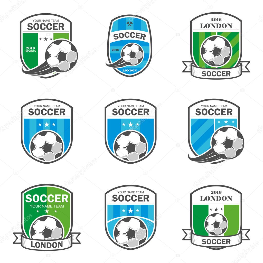 Vector illustration set of logos on football theme, as well as items for the game of football. It can be used as an emblem, logo and template for soccer tournaments.