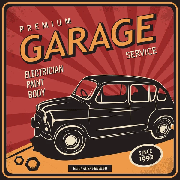 Affiche vintage, réparation automobile . — Image vectorielle