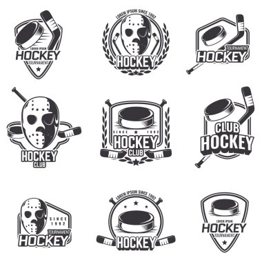 Hokey için spor logoları kümesi.