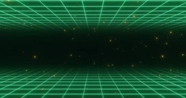Neon dağlarının arka planında retrodalga günbatımı.