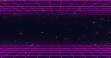 Neon dağlarının arka planında retrodalga günbatımı.