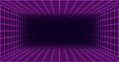 Neon dağlarının arka planında retrodalga günbatımı.