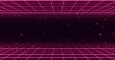 Neon dağlarının arka planında retrodalga günbatımı.