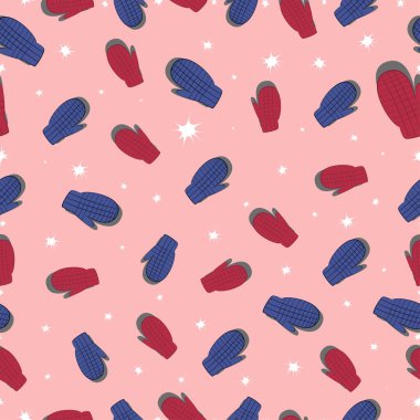 Elle çizilmiş eldivenli, şirin, kışın kusursuz bir Noel deseni. Yeni yıl tatili