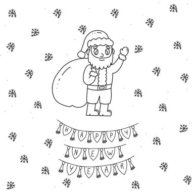 Noel Baba ve yazıtlarla siyah-beyaz tasvirler. Mutlu yıllar..