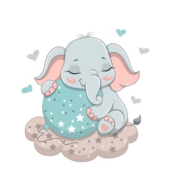 Sevimli bebek fil kucaklayan balon.