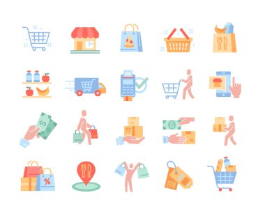 Restoran ve yemek teslimatı için renkli ikonlar ayarlandı