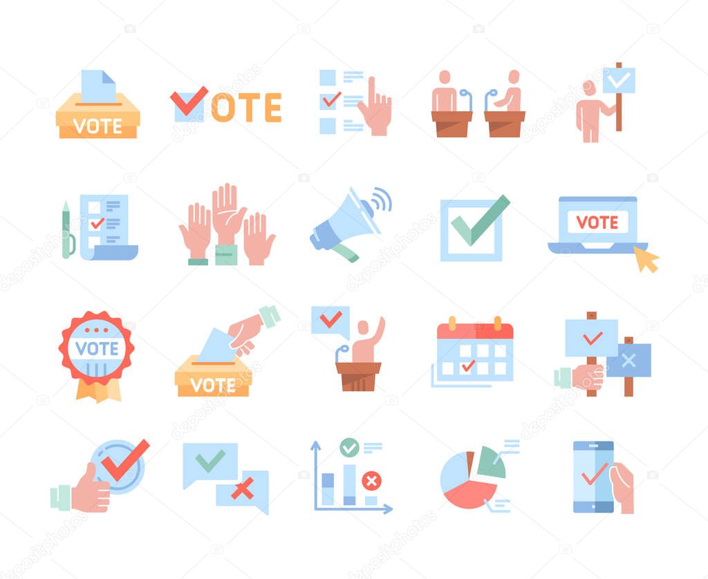 Colorful simple Set of Voting Related Vector Icons