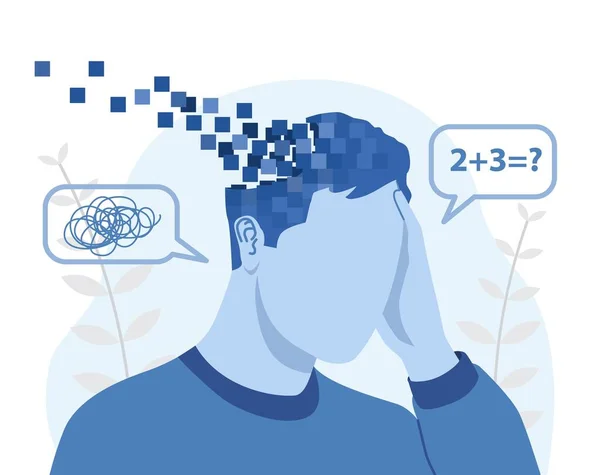 Gedächtnisverlust und Demenz, Konzept für Gehirnerkrankungen — Stockvektor