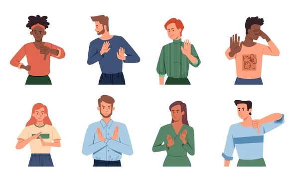Negative gestures. Finger language, non verbal communication — Stock Vector