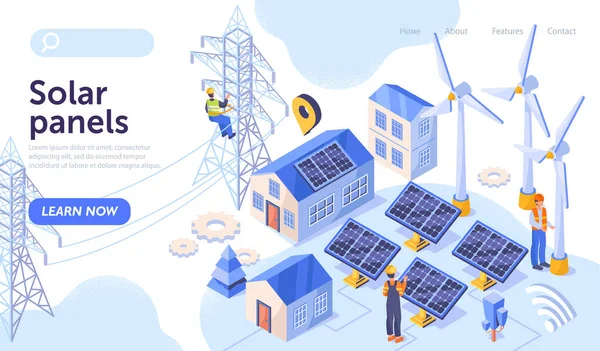 Onderhoudsconcept voor zonnecentrales — Stockvector