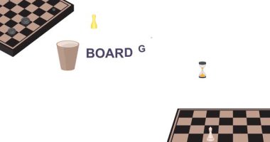 Masa oyunları afişi. Satranç, dama, domino, iskambil kâğıdı, poker fişi ve zar içeren iniş sayfası şablonu. Arkadaş canlısı şirketler için eğlenceli ev oyunları. Düz grafik çizgi film