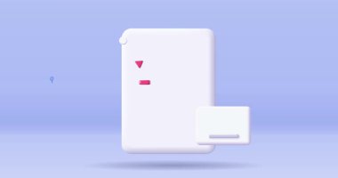 Üç boyutlu analitik kavramı. Finansal rapor belgesinde istatistiksel veriler, grafikler ve grafikler içeren pankart taşınıyor. Yıllık iş raporu, pazarlama araştırması. Plastikçe çizgi film animasyon grafikleri