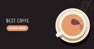 En iyi kahve iniş sayfası. Sıcak kahve ya da aromatik içecekten oluşan hareketli bir pankart. Kahve dükkanı web sitesi için reklam tasarımı. Düz grafik çizgi film