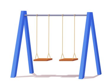 Çocuk parkı elemanı. Mavi salıncaklar. Anaokulu ya da çocuklar için okul alanı. Eğlendirme ve dışarıda dinlenme. Anaokulu öğrencileri için yaz kampı. Düz vektör illüstrasyonu