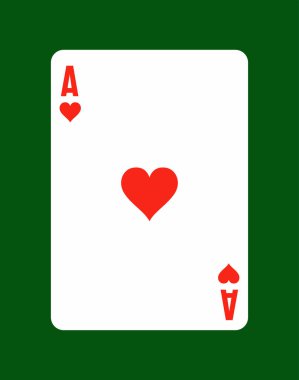 Kırmızılı iskambil kağıtları ve yeşil arkaplana yerleştirilmiş beyaz kart üzerindeki harfler. Kumar ya da kart oyunu kavramı. Vektör illüstrasyonu