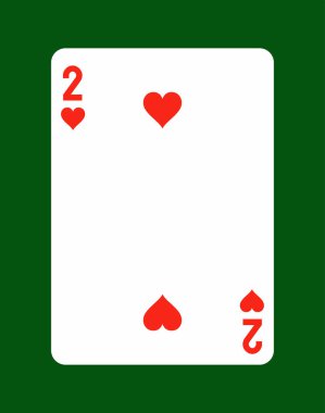 Kırmızı kalp sembollü iki kupa ve yeşil poker masasında minimal düz grafik tarzında kalın 2 numara. Kumarhane oyunu konsepti. Vektör illüstrasyonu