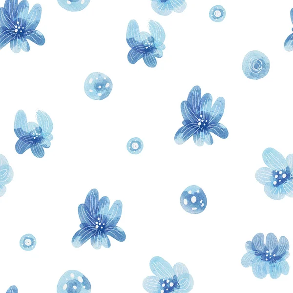 Seamless Minimalist Pattern Watercolor Painted Blue Flowers Can Used Home — Photo