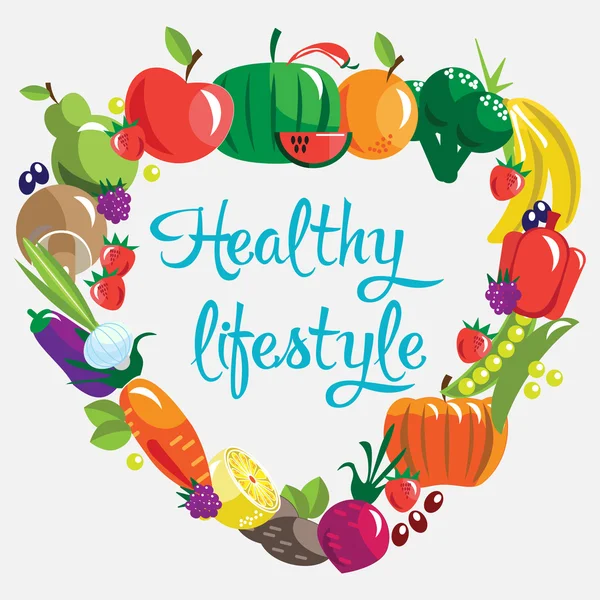 Meyve ve sebze, sağlıklı yaşam tarzı — Stok Vektör