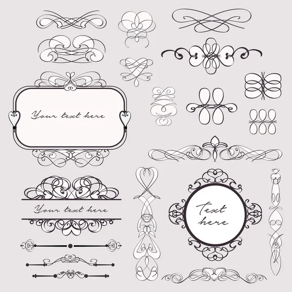 Set of Hand Drawn Calligraphic frames and Borders — Stock Vector