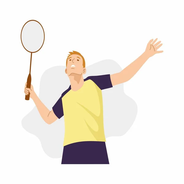 Badminton Spelare Åtgärder Med Racket Konkurrens Platt Illustration — Stockfoto