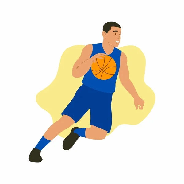 Basketballspieler Blauer Uniform Mit Dem Ball Flat Illustrationsdesign — Stockfoto