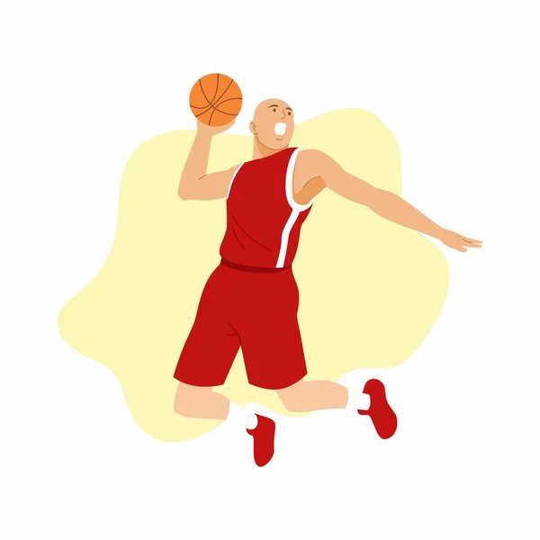 Basket Spelare Bär Röd Uniform Med Bollen Konkurrens Flat Illustration — Stockfoto