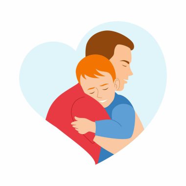 Babalar günün kutlu olsun. Baba oğluna sarılıyor. Oğlunun babasına olan sevgisi. Babasına sarıldığında çocuğun yüzü üzgün ve mutlu görünüyor.