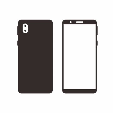 Akıllı Telefon Simgesi İllüstrasyonu. Ön ve arka manzara. Düz Simge Cep Telefonu, Modern El Telefonu Simgesi Siyah ve Beyaz. 