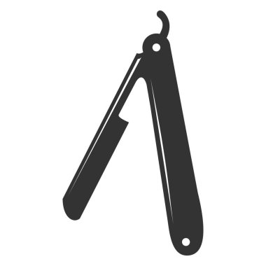 Bıçak ikonlu jilet. Erkek tıraş aletleri. Saç temizleme malzemesi. Modası geçmiş berber aletleri. Beyaz arkaplanda izole edilmiş klasik illüstrasyon tasarımı.