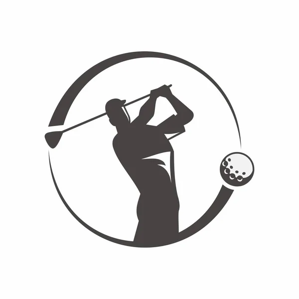 Golf oyuncusu topa vuruyor. Simge logosu tasarımı çizimi. düz tasarım illüstrasyon