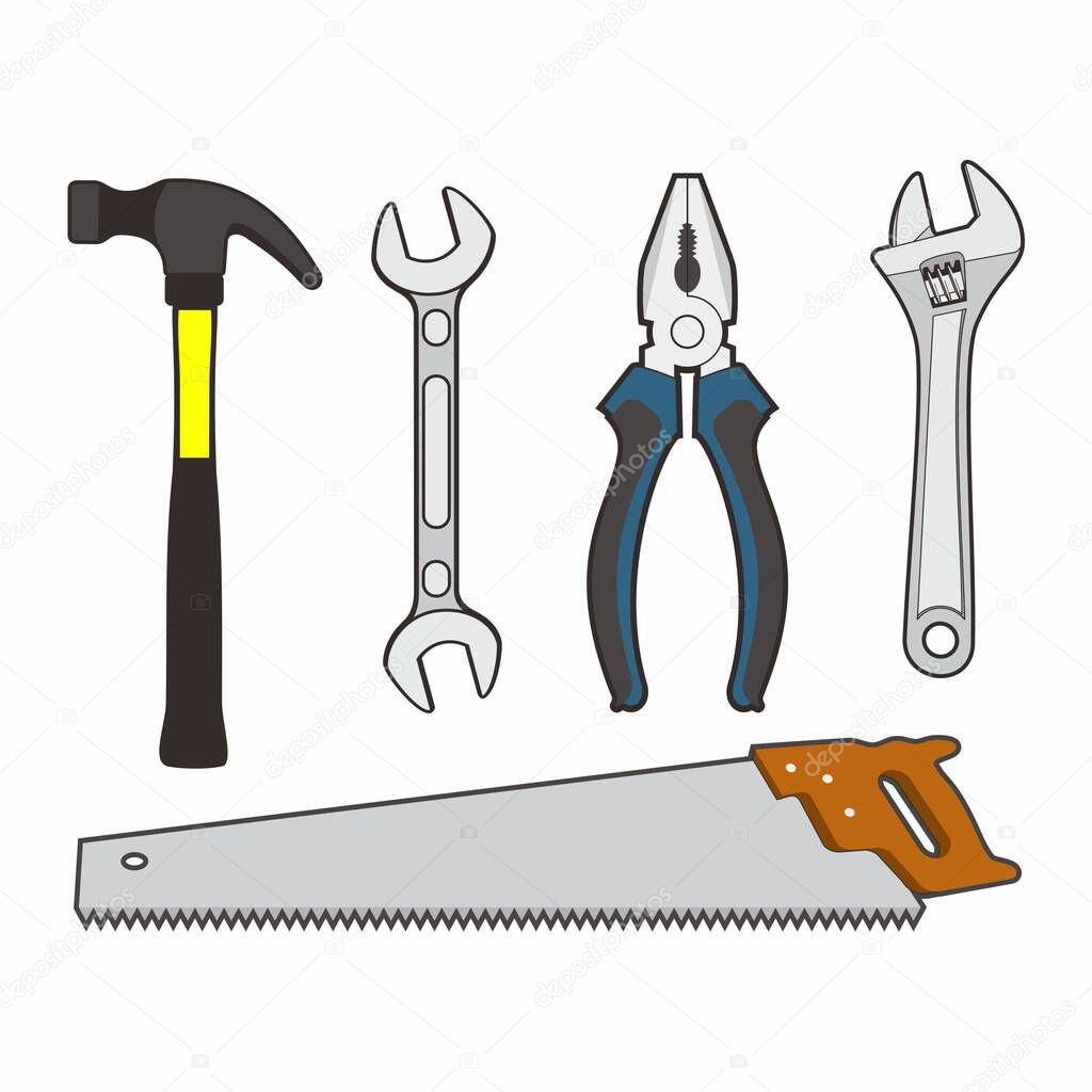 Tool repair collection. Contours of the house from tools. Vector Illustration design
