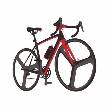 Kırmızı ve siyah yarış bisikleti çizimi. Yolları ve dağları keşfetmek