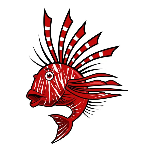 Lejonfisk Tecknad Vektorillustration Giftig Marin Fisk Isolerad Vit Bakgrund — Stock vektor