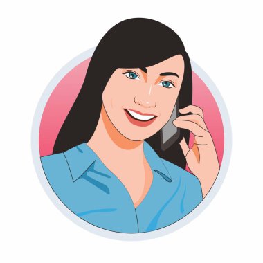 İş kadını müşterisinden telefon alıyor. Çizgi film illüstrasyonu