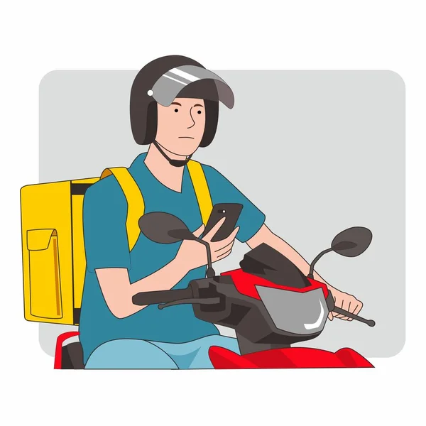 Online Motorcycle Grab Rider Driver Illustration Riding Motorcycle Delivery — Stock Vector