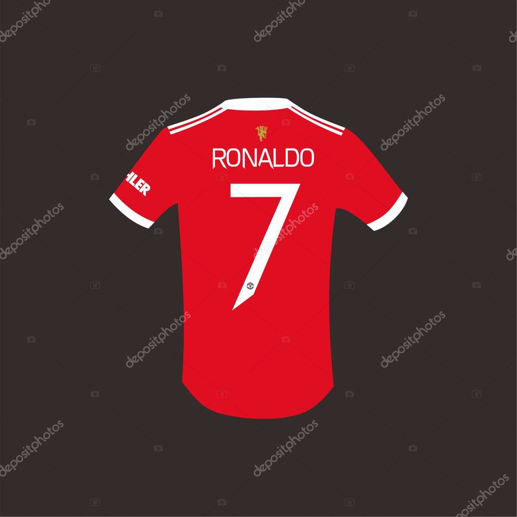 Back view Red Football Ronaldo Jersey . Vector Image