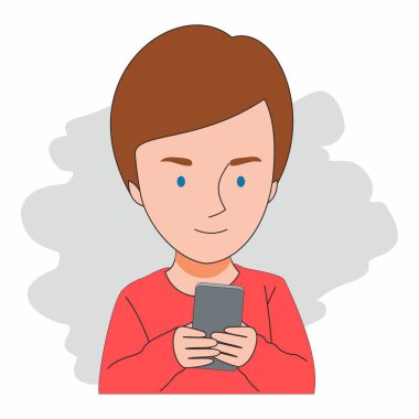 Çocuklar cep telefonuyla oyun oynuyorlar. Düz Tasarım İllüstrasyonu