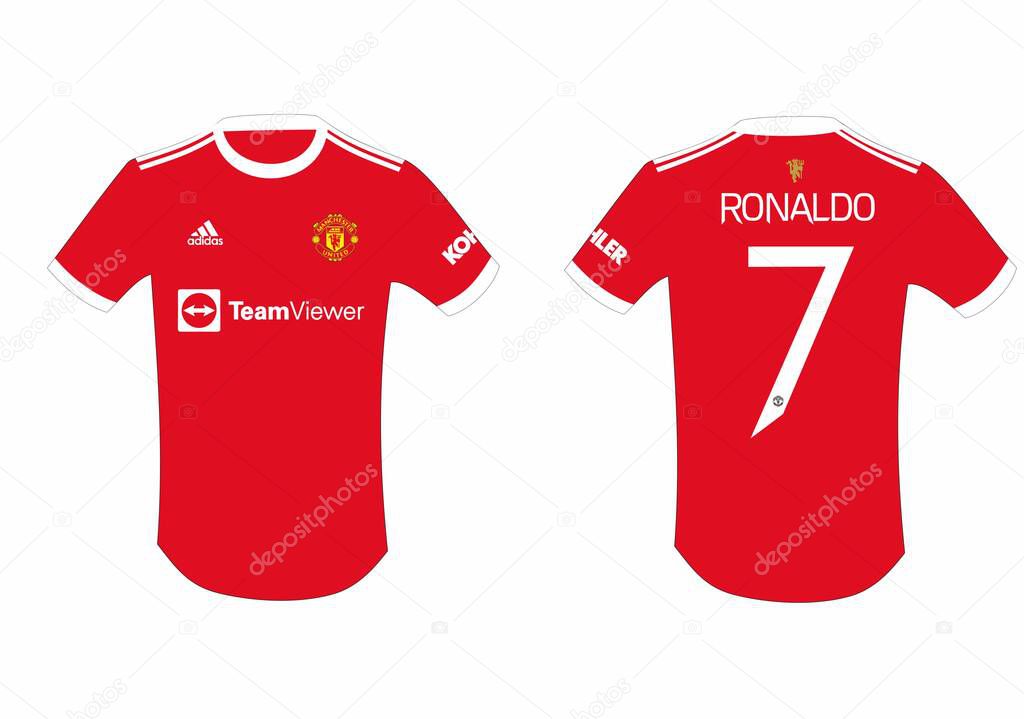 Front and back view Ronaldo Football Jersey . Vector image