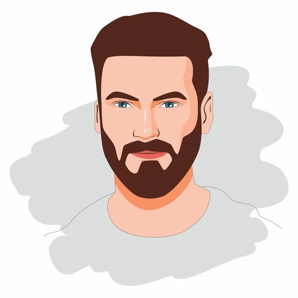 Mavi gözlü yakışıklı sakallı adam. Çizgi film tasarımı çizimi.