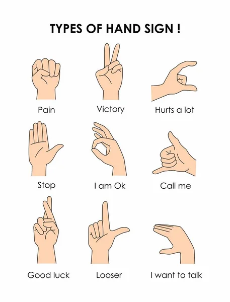 Zbiór Typów Znaków Ręcznych Wektor Ilustracji — Wektor stockowy