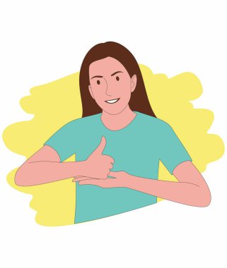 İşaret diliyle gülümseyen kadın. Vektör İllüstrasyonu