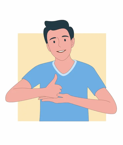 Uomo Che Sorride Usando Linguaggio Dei Segni Illustrazione Vettoriale — Vettoriale Stock