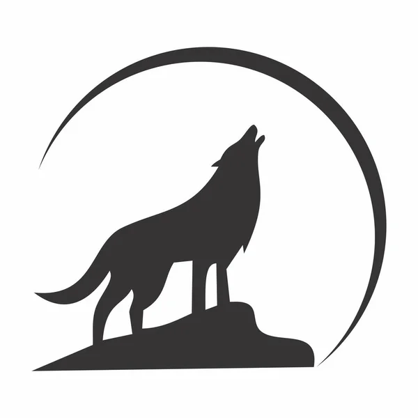 Tepedeki kurt silueti beyaz arkaplan çizim vektör görüntüsü üzerinde
