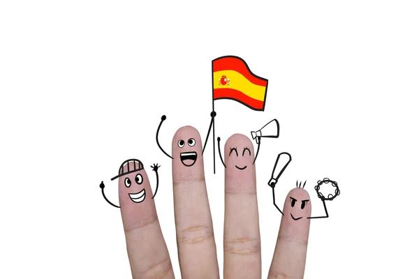 Vinger concept cheer up team voetbal met bezit van vlag Spin. — Stockfoto