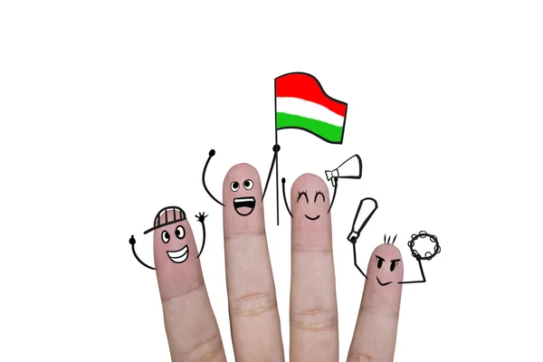 Finger concept cheer up team football with holds up flag Hungary — Stock Photo, Image